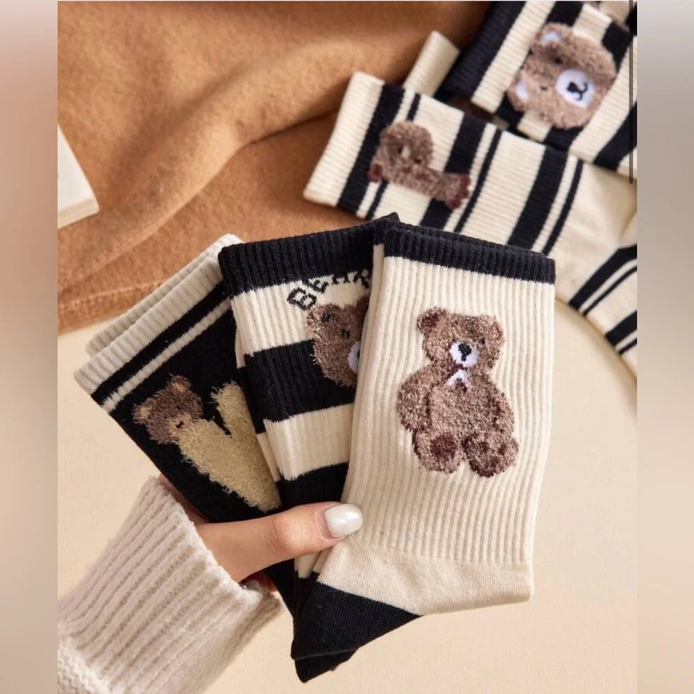 Bear socks 5 pair fuzzy polo monogram W P Ralph Lauren womens chenille black NEW - Picture 6 of 7